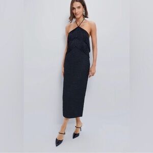 Tuckernuck Hyacinth House Black Fringe Halter Midi Dress